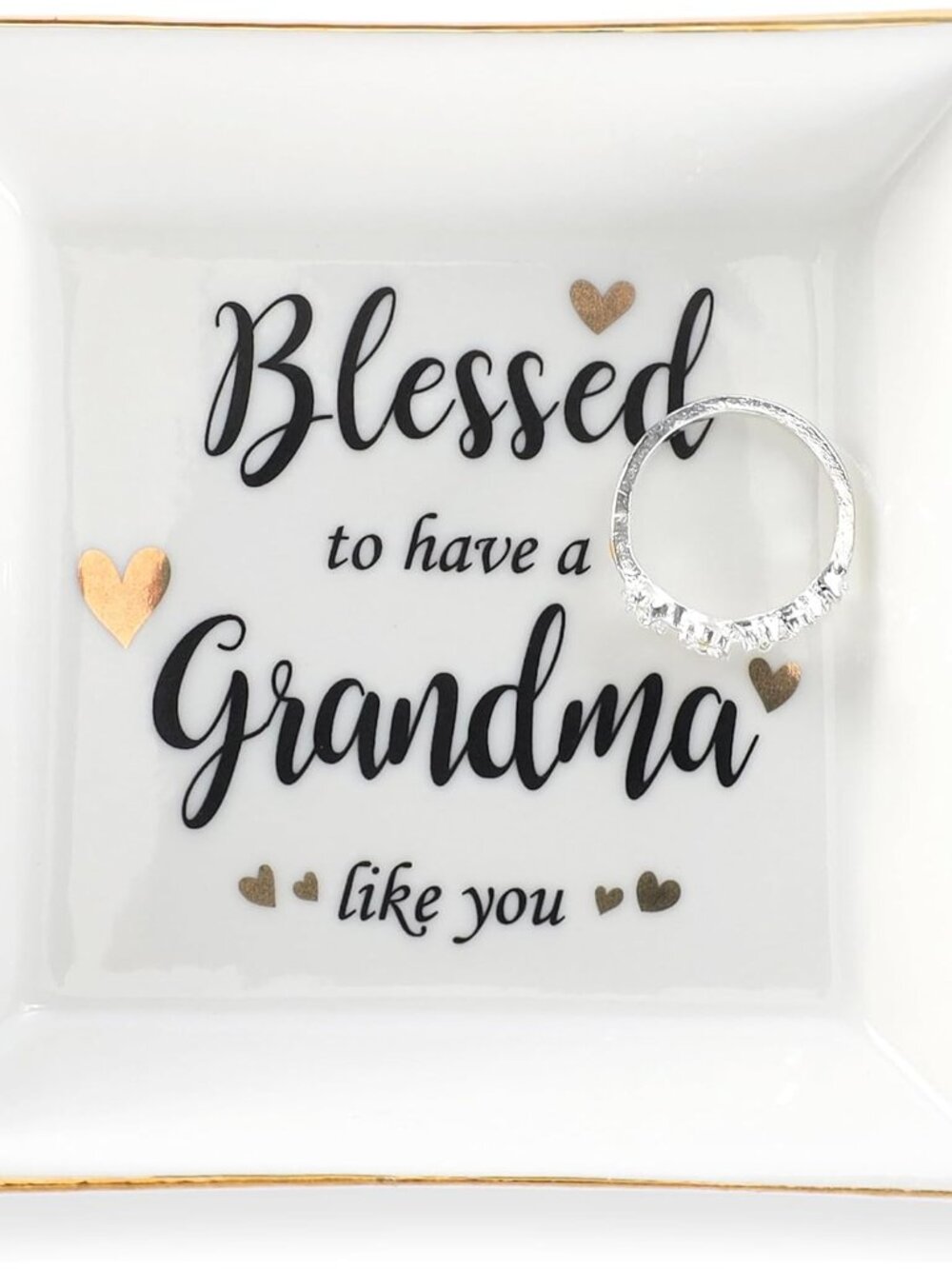 Mothers Day Gifts for Grandma,Grandmother Ceramic Ring Jewelry Dish Tray Plate f